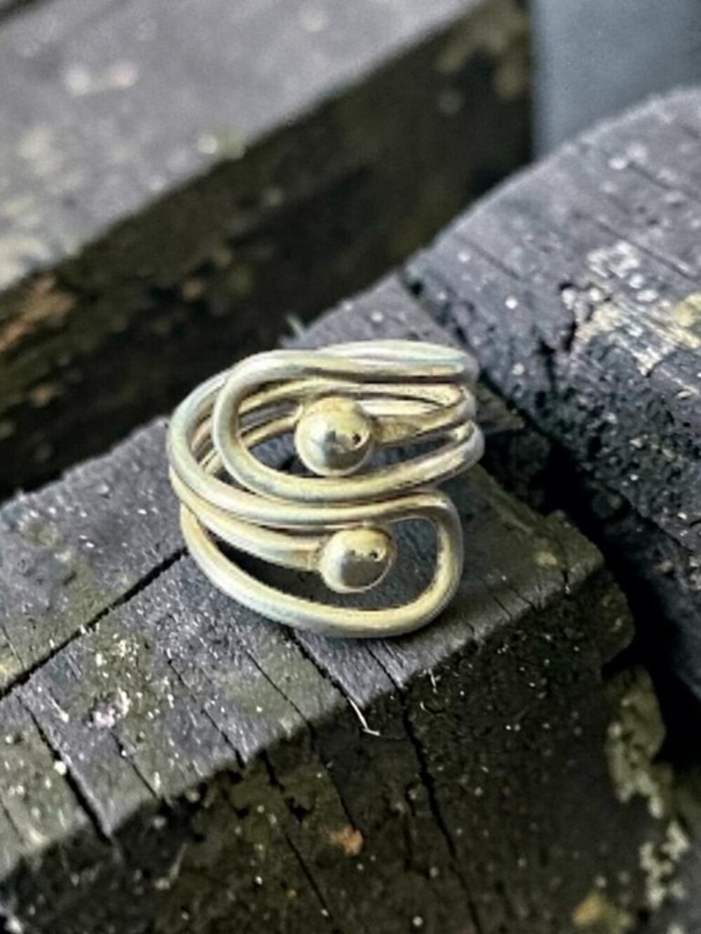 Sterling Silver Modernist Ball Double Bypass Band Ring 925 Boho SZ 9